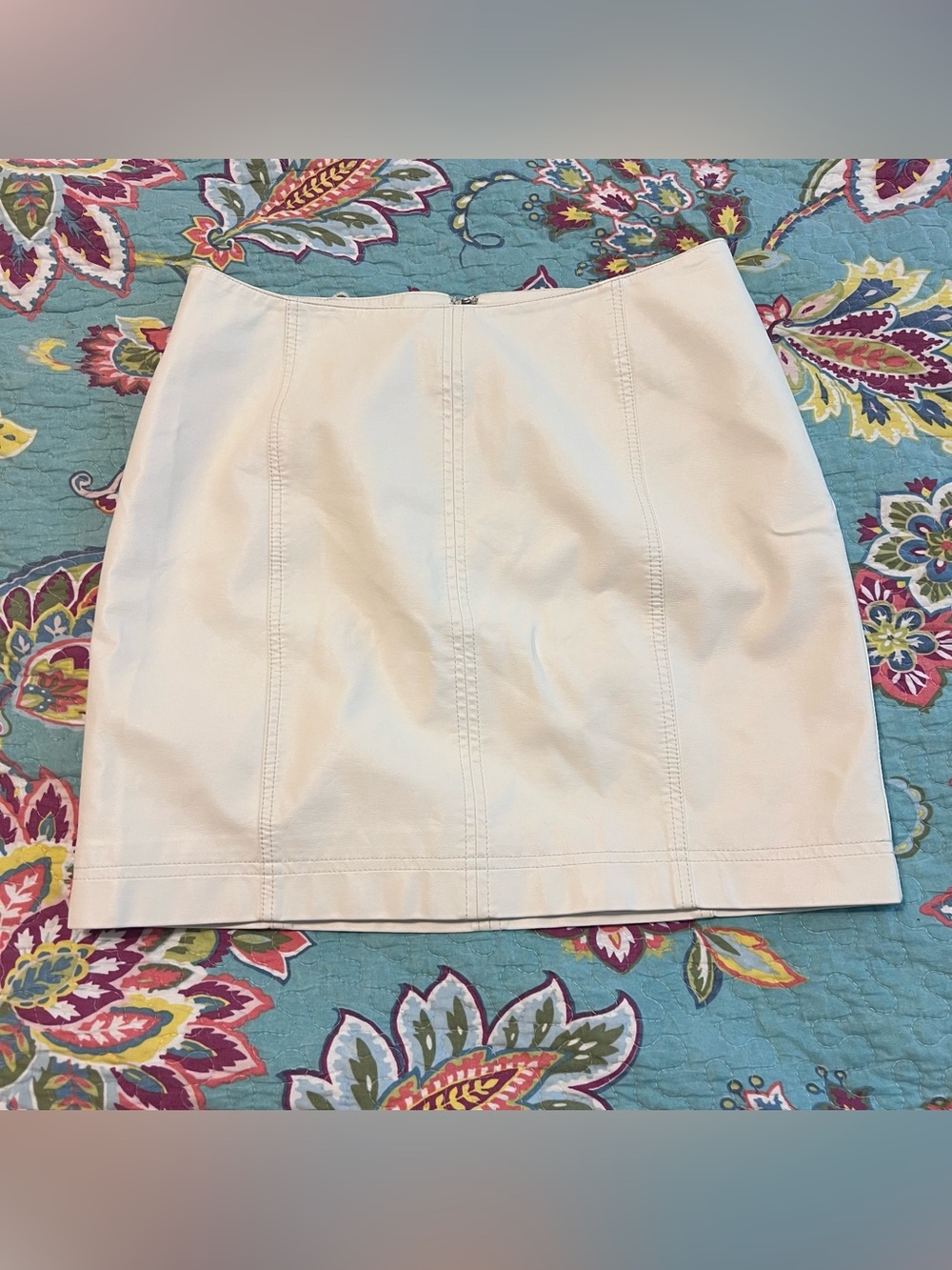 Free People Cream Faux Leather Mini Skirt with Panel Stitching